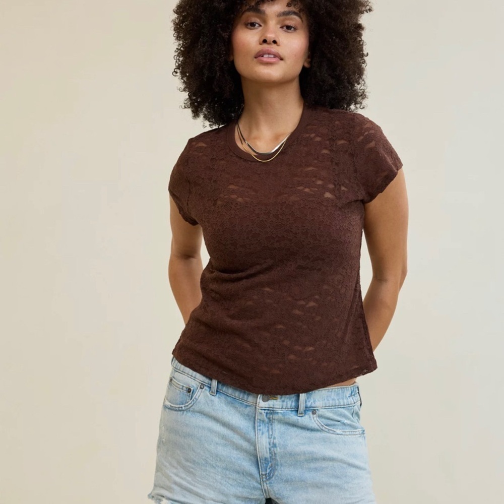 Aerie Chocolate Brown Lace Tee